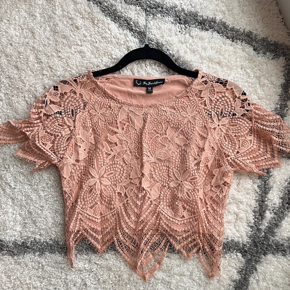 Medium For Love And Lemons Blush Lace Crop Top